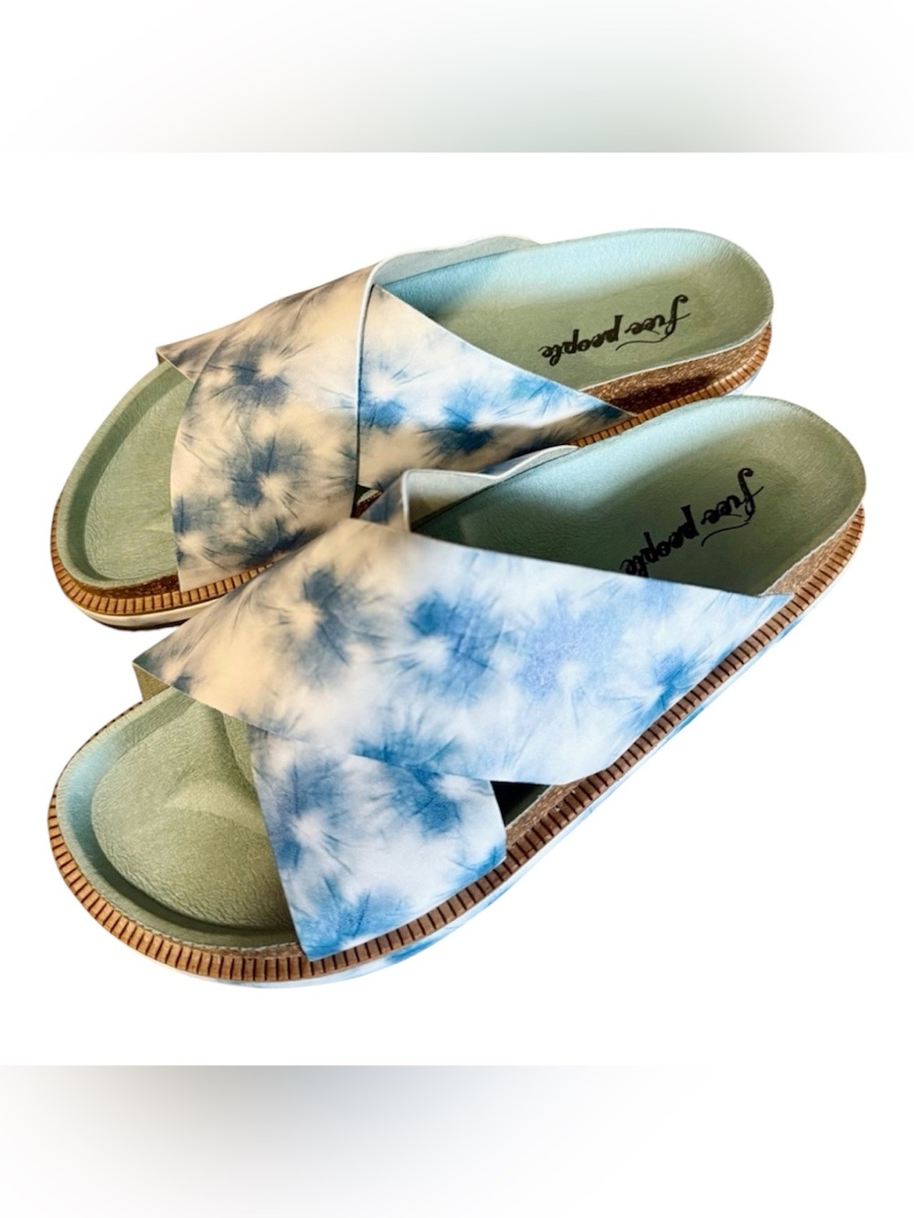 Free People Blue Tie-Dye Crisscross Slide Sandals
